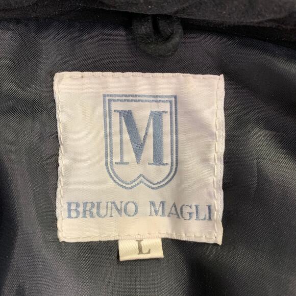 BRUNO MAGLI Size M Black Gold Suede Checkered Button Up Jacket - Picture 8 of 10